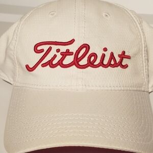 Vintage Titleist White Hat Cap with Red Script Logo